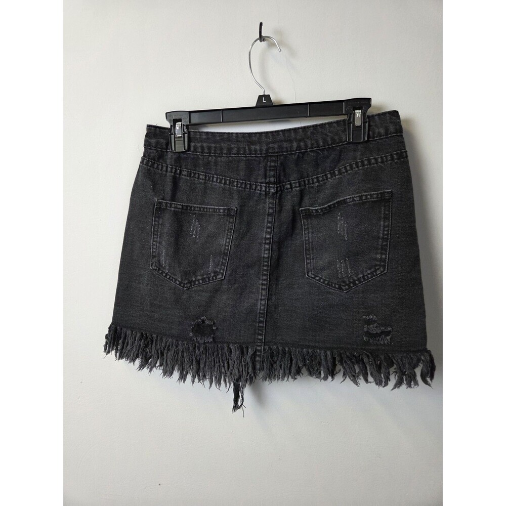 Signature8 Black Distressed Button Front Denim Mini Skirt Size M - Picture 7 of 8